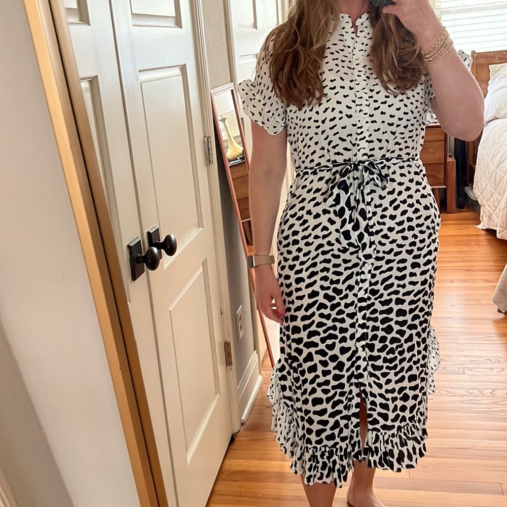 Anthropologie Corey Lynn Calter Ruffled Maxi Black White Dress XS